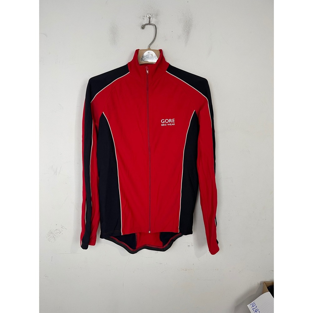 Gore Bike Wear Mens Red Black Full Zip Cycling Jersey Fleece Lined Large